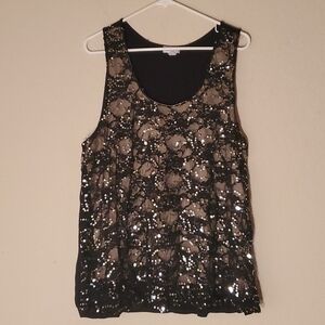 VTG Y2K Wet Seal 2x black sheer sequins tank top with sheer undershirt